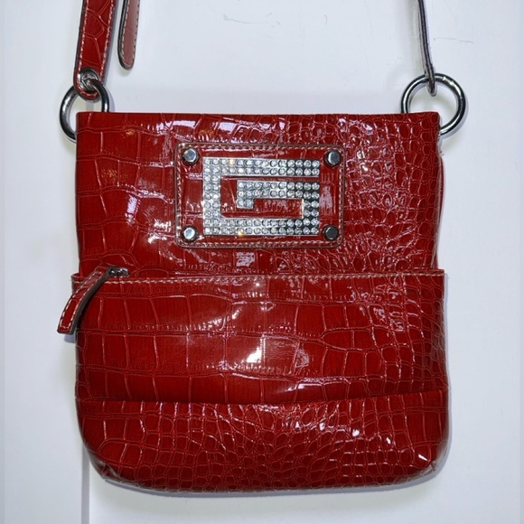 Guess Red Crocodile Embossed Crossbody Bag - Picture 1 of 15